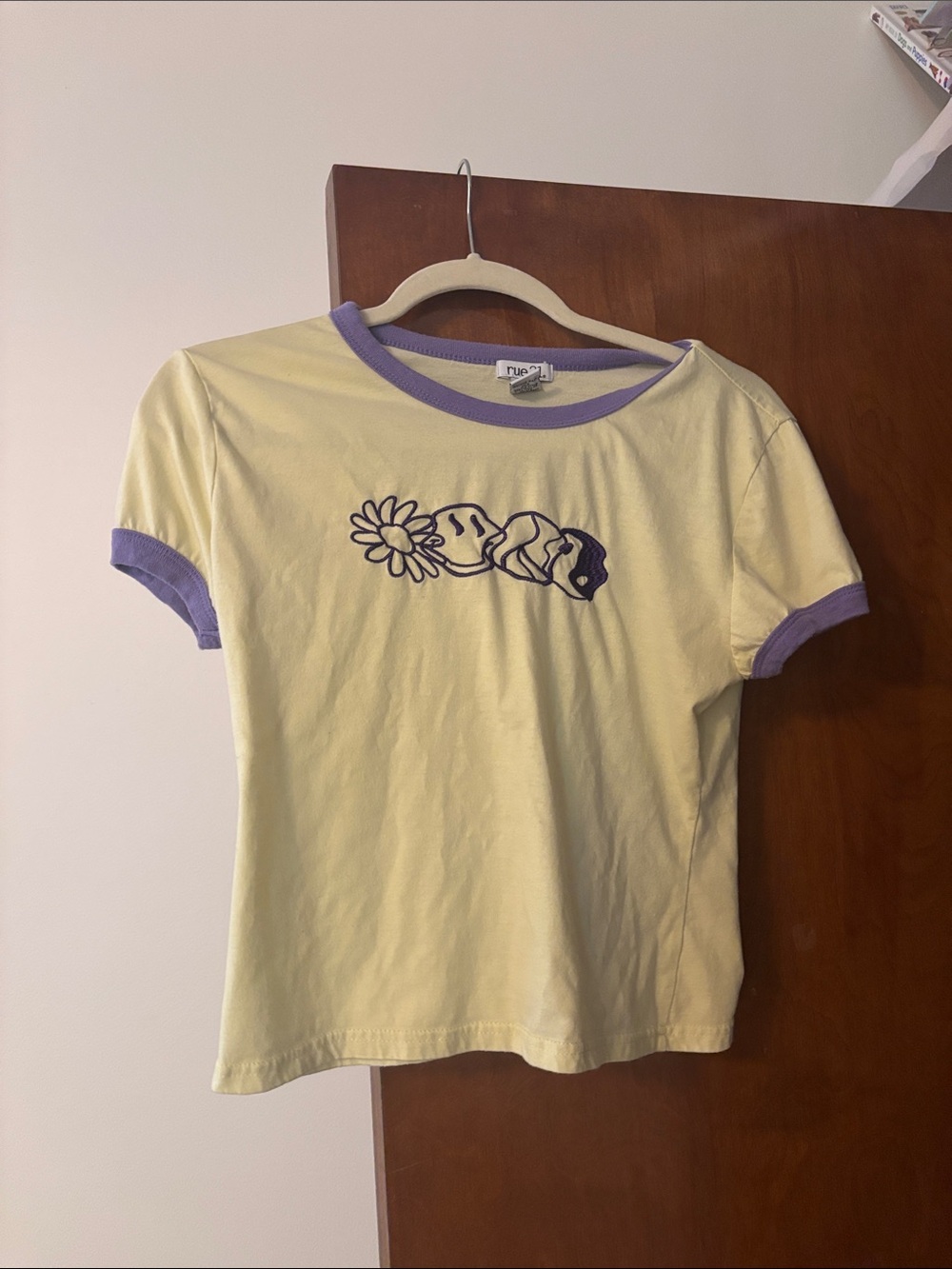 Rue21 Lilac Trim Yellow Kids Ringer Tee with Flower Graphic